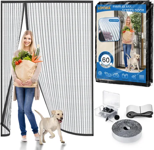 Vista 11 de LOVIGA - Puerta mosquitera de garaje resistente para 1 coche, 8 x 7 pies, pantalla magnética de fibra de vidrio para puerta de garaje con imán