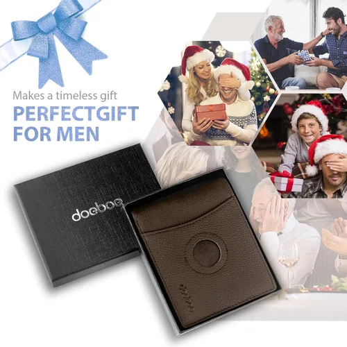 Vista 7 de doeboe Billetera triple con bolsillo para monedas, billetera Airtag con bloqueo RFID, cartera para tarjetas de crédito para hombre, de piel