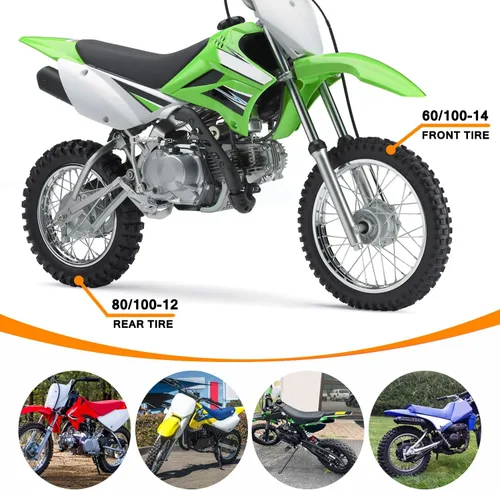Vista 2 de HOLATO Neumático Trasero 80/100-12 3.00-12 Neumático Delantero 60/100-14 2.50-14 y Cámara de Aire para 110cc 125cc CRF70 CRF110 KLX110 TTR90 PW80