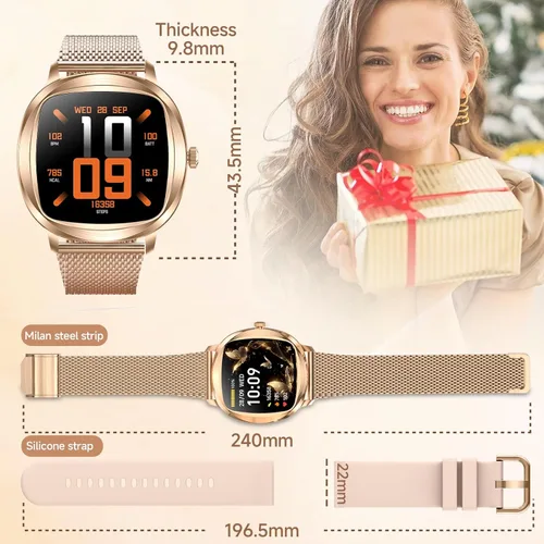 Vista 9 de Reloj inteligente para mujer, rastreador de actividad física de 1.72 pulgadas con respuesta/hacer llamadas, monitor de sueño/frecuencia cardíaca
