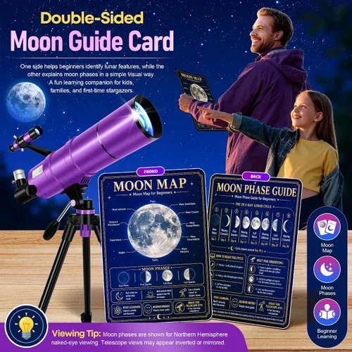 Vista 2 de Telescope for Adults & Kids, 90mm Aperture 600mm Refractor Telescope for Astronomy Beginners, Portable Travel Telescopes with Tripod, Phone Adapter