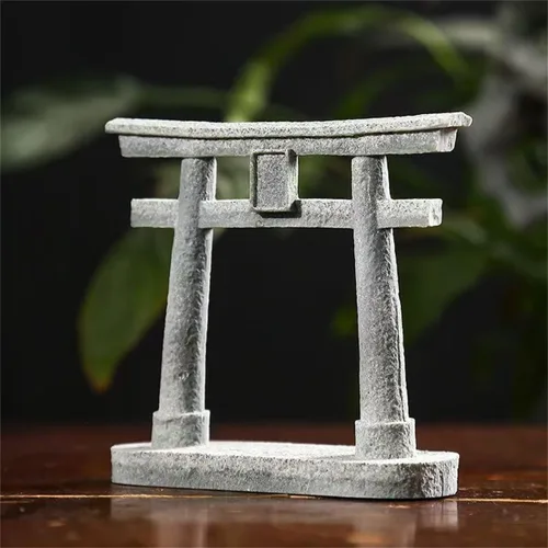Vista 5 de livelyfish Estatua japonesa de la puerta sintoísta Torii, decoración asiática, figuras de pagoda de piedra arenisca para decoración de acuarios, L