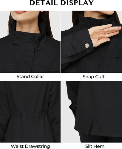 Vista 6 de WenVen Chaqueta militar casual para mujer, de algodón, cuello alto, abrigo anorak