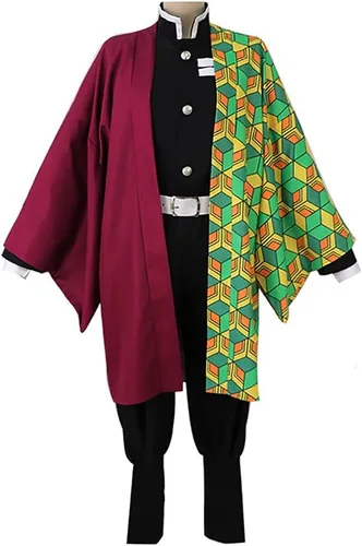 Vista 4 de Capa Tanjirou Tomioka Giyuu Kochou Shinobu Kimono Conjunto Cosplay Halloween Disfraz