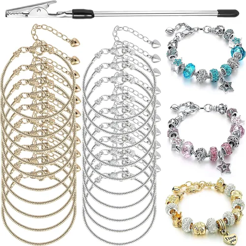 Vista 13 de 10 pulseras de cadena de serpiente con pulsera de 0.118 in ajustable con dije de serpiente con cierre de langosta y corazón, cadena extensora