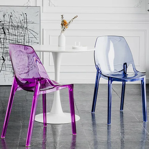 Vista 2 de Silla de comedor de acrílico moderna de mediados de siglo, silla de cocina transparente apilable con respaldo curvado para comedor, cocina, sala