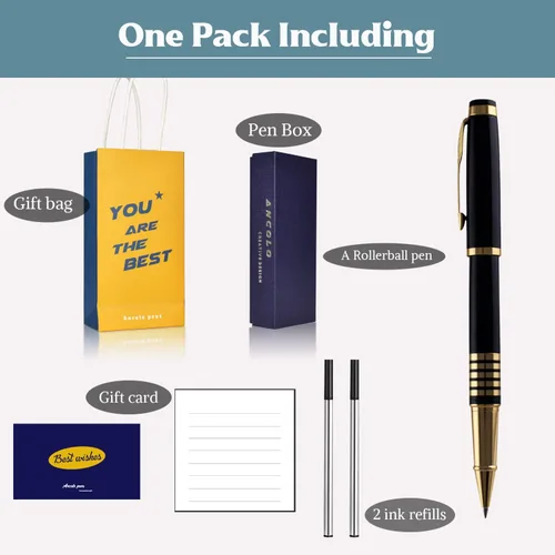 Vista 6 de Ancolo Juego de bolígrafos personalizados de lujo con bolsa para bolígrafos, tarjeta de regalo, grabado con tus nombres de mensaje, nombres