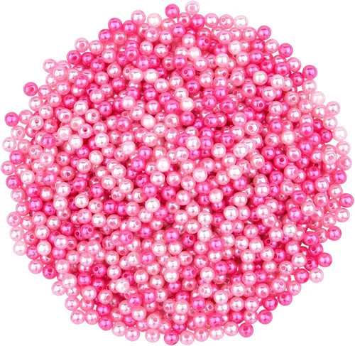 Vista 7 de Hapeper Paquete de 1000 cuentas de perlas de plástico de 0.236 pulgadas, perlas artificiales redondas con agujero para manualidades, joyería Beige