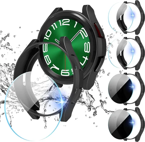 Vista 8 de Suoman Paquete de 4 + 4 fundas para Samsung Galaxy Watch 6 Classic de 1.575 pulgadas, protector de pantalla HD, cubierta protectora mate