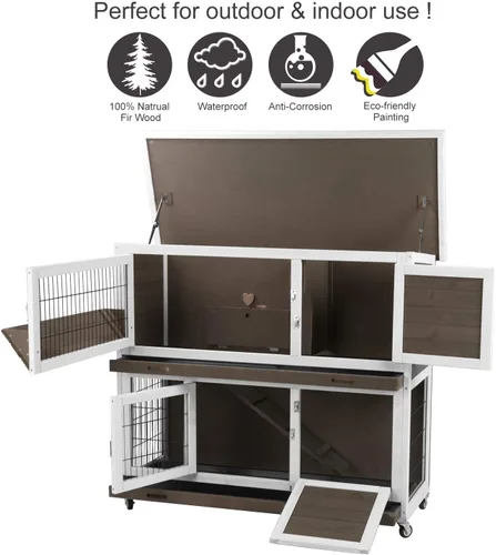 Vista 5 de Aivituvin Rabbit Hutch - Jaula para conejillo de indias para interiores y exteriores, con bandeja extraíble profunda sin fugas, 2 pisos