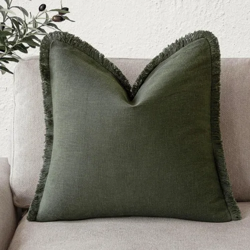Vista 19 de Foindtower Fundas de almohada decorativas de lino con flecos, acogedora funda de cojín bohemia estilo farmhouse con borlas, funda de almohada