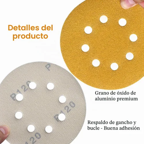 Vista 5 de Discos de lija de 5 pulgadas con 8 agujeros de gancho y bucle de grano 120 de órbita aleatoria, paquete de 50