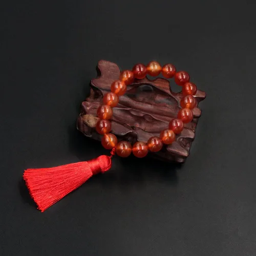 Vista 3 de Game Genshin Impact Hu Tao - Pulsera de cosplay con cuentas de cristal rojo, borla sedosa, elástica, para mujer, regalo de joyería, Piedra, No es