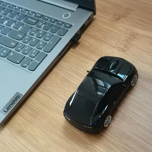 Vista 5 de Ratón inalámbrico para automóvil, ratón de computadora con forma genial de 2.4Ghz para portátil PC Mac (Negro)