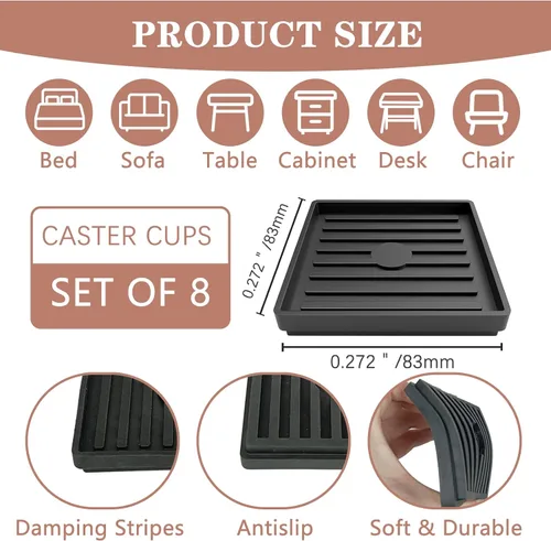 Vista 2 de Elevadores de cama resistentes, juego de 8, elevadores cuadrados apilables para muebles, elevadores de muebles de cama ajustables, altura de 0.5 a 2