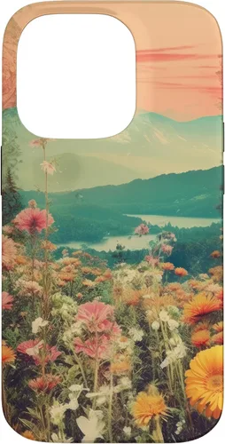 Vista 17 de iPhone 16 Boho Mountain Moon Phases Floral Aesthetic Chic Retro Sunset Case