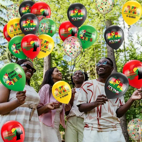 Vista 6 de 50 globos de látex para decoración de fiesta patriótica negra del Día de la Libertad, globos de látex para el Día de la Independencia Afro Americana