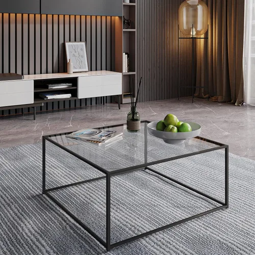 Vista 5 de Mesa de café de vidrio moderna, mesa central minimalista, mesa de café para sofá y bandeja lateral para té para sala de estar, parte superior