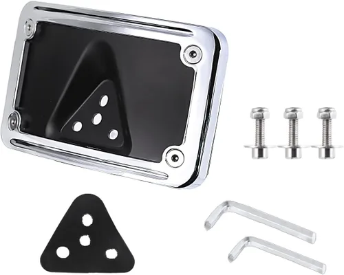 Vista 6 de Soporte de montaje de placa de matrícula negro curvado en posición horizontal para Harley de 3 agujeros (negro)