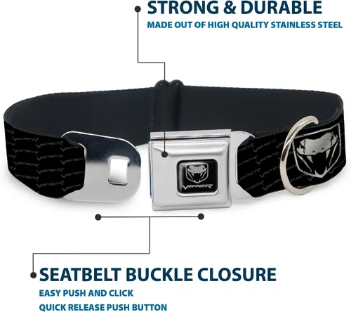 Vista 4 de Buckle-Down Collar de perro con hebilla para cinturón de seguridad, Dodge Viper REPEAT con texto, 1 pulgada de ancho, se adapta a cuello de 9 a 15