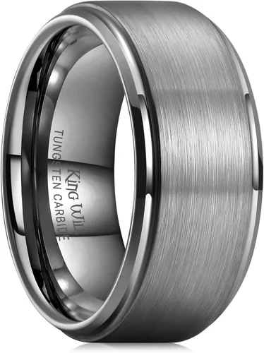Vista 30 de King Will Anillo de Boda Clásico de Tungsteno para Hombre, Anillos de 6/7/8/9/10mm de Ancho, Acabado Pulido, Borde de Escalón Mate, Ajuste Cómodo