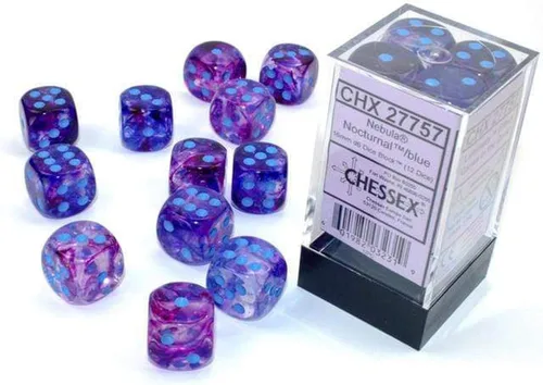 Vista 2 de Chessex Nebula 0.472 in d6 rojo/plateado con bloque de dados luminarios (36 dados)