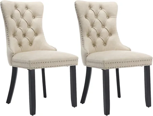 Vista 92 de Juego de 2 sillas de comedor de terciopelo beige, modernas sillas de cocina