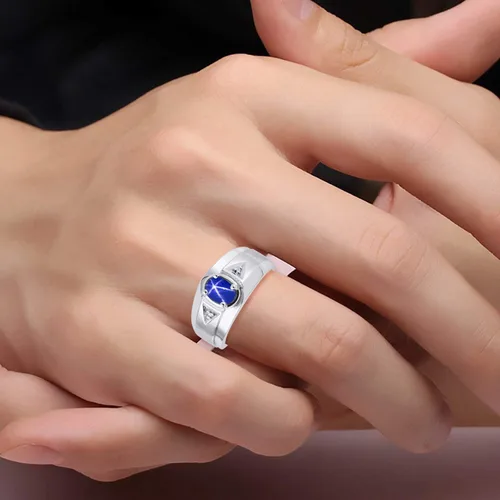 Vista 4 de Rylos Anillos para hombre de diseño clásico de 0.276 x 0.197 in con piedras preciosas ovaladas y diamantes brillantes - Anillos de piedra natal