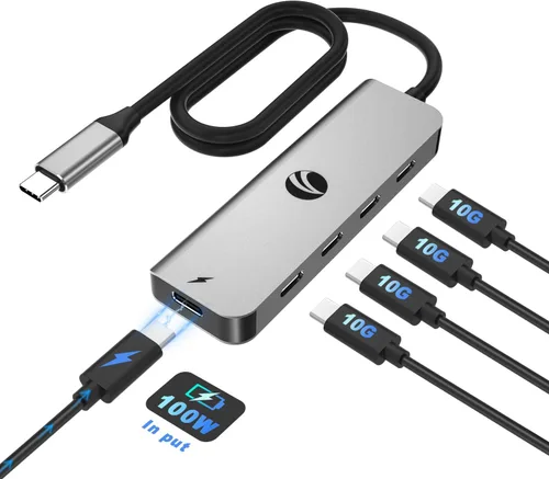 Vista 10 de V COM Hub USB C de 10 Gbps, divisor USB de 5 puertos con entrega de energía de 100 W, adaptador multipuerto USB C portátil compatible con MacBook