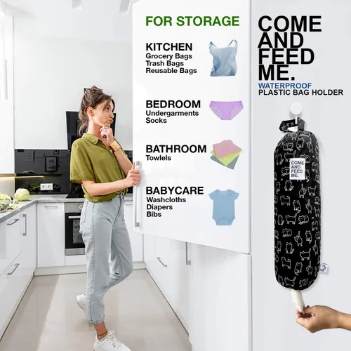 Vista 5 de 2 unids impermeable plástico supermercado bolsa titular de compras soporte organizador cocina almacenamiento bolsa dispensador múltiples diseños B&W