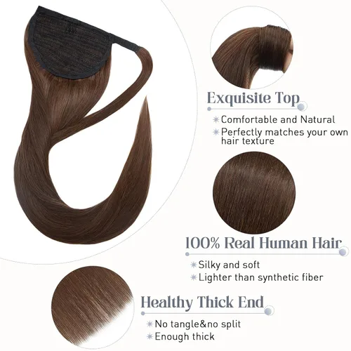 Vista 39 de Rich Choices Extensión de cola de caballo con clip de garra, cabello humano real, una pieza, extensiones de cabello largo Remy para mujer, #18P613