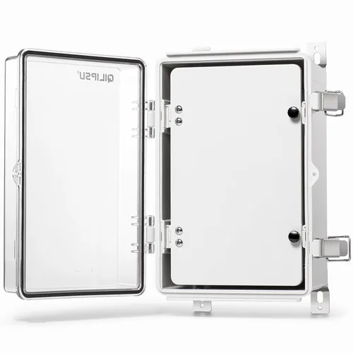 Vista 27 de QILIPSU - Caja de conexiones de acero inoxidable con tapa, bisagras y placa de montaje, universal, impermeable IP67, plástico ABS, gris, recinto