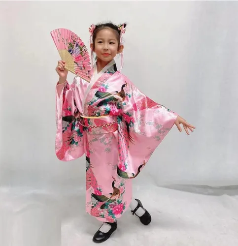 Vista 3 de Vestido tradicional japonés bata tipo kimono para niños y niñas