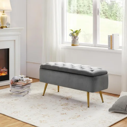 Vista 6 de Yaheetech - Banco otomano de almacenamiento para dormitorio, banco de Gris-oscuro