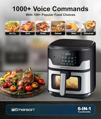 Vista 3 de Emerson Freidora de aire SmartVoice de 5.3 cuartos de galón, más de 1000 comandos de voz, cocina digital 6 en 1, diseño compacto de encimera, cocina