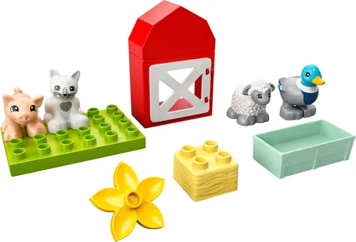 Vista 5 de LEGO DUPLO Town Farm Animal Care 10949 Juguete para niños pequeños, niñas y niños de 2 años más con figuras de pato, cerdo, oveja y gato, juguetes