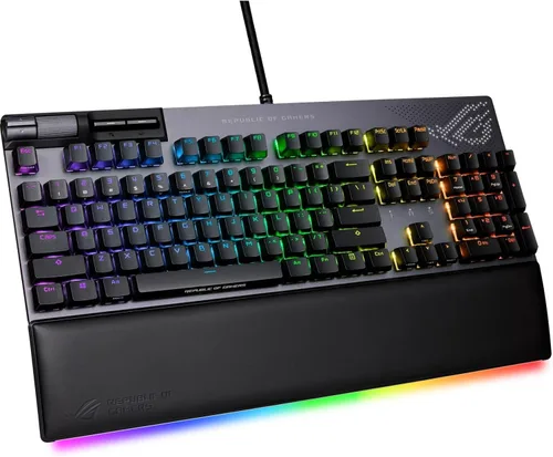 Vista 3 de ASUS ROG Strix Flare II Animate 100% RGB - Teclado para juegos - Intercambiable en caliente, interruptores táctiles ROG NX marrón, pantalla LED