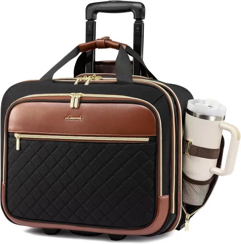 Vista 12 de LOVEVOOK Bolso para portátil rodante para mujer, maletín con ruedas de 17.3 pulgadas, equipaje de mano blando para debajo del asiento, artículo
