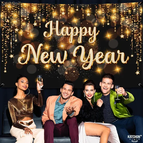 Vista 5 de KatchOn, Banner de Feliz Año Nuevo 2026 - XtraLarge 72x44 Pulgadas Telón de Fondo de Feliz Año Nuevo para Decoraciones de Año Nuevo 2026 Banner