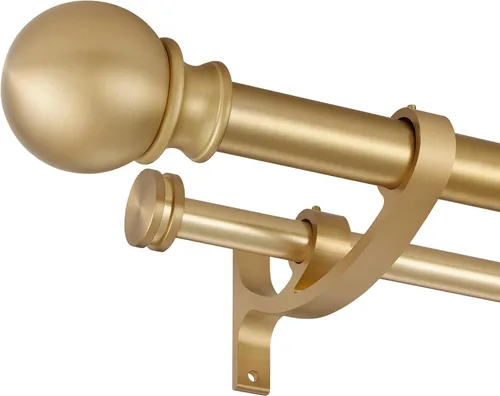 Vista 9 de Barras de cortina dobles con soportes de aluminio para ramo y remates redondos, barras de cortina de bronce antiguo para ventanas de 28 a 48