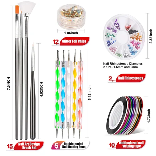 Vista 2 de Teenitor Diseñador de bolígrafos de uñas, herramienta de arte de uñas con 15 pinceles de pintura de uñas, herramienta de punteo de uñas, lámina