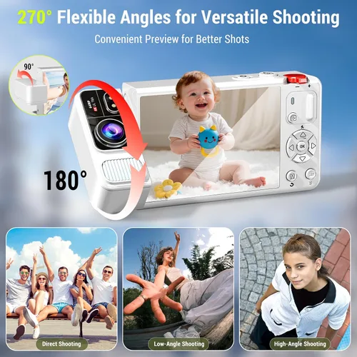 Vista 2 de Cámara digital 4k, apunta y dispara, cámaras digitales con zoom de 18X, 16 filtros y función de temporizador, pantalla abatible de 2.8 pulgadas