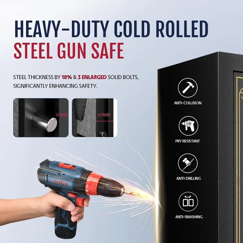 Vista 5 de KAER 15 Caja Fuerte Ensamblada - Caja Fuerte Biométrica de Huella Dactilar para Rifles y Pistolas, Caja Fuerte Grande para Rifles Largos y Escopetas