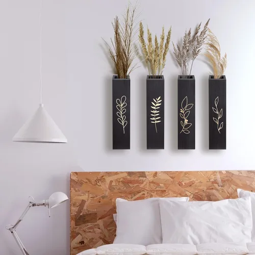 Vista 7 de Macetero de pared de madera, paquete de 4 jarrones de pared con bolsillo para interiores, decoración para sala de estar, dormitorio, flores secas