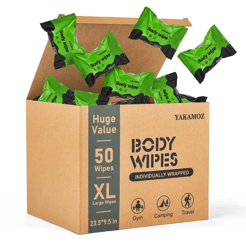 Vista 8 de YAKAMOZ Toallitas corporales extra grandes, sábanas de ducha sin agua con aloe y menta, 24
