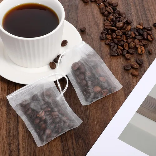 Vista 3 de 100 bolsas de té vacías desechables, bolsas de té sueltas para té de hojas sueltas, bolsas de té de malla reutilizables con cordón para café