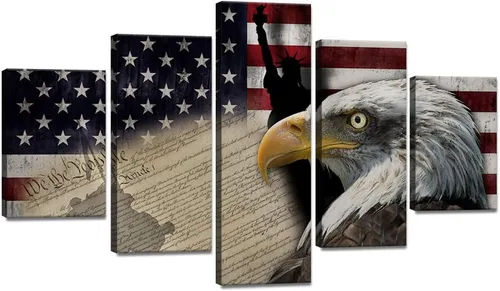Vista 40 de Cuadros decorativos para pared de sala de estar, impresión en lienzo, retro, vintage, bandera estadounidense estadounidense y pintura moderna