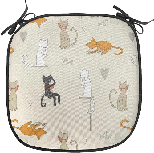 Vista 139 de Lunarable Cojín de asiento para silla de café, siluetas de taza de café expreso con frijoles fuente de cafeína, ilustración de bebidas gourmet
