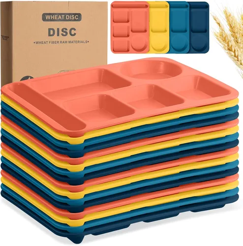 Vista 10 de Uiifan 16 platos divididos de trigo grandes de 14.2 pulgadas para adultos, bandejas irrompibles con compartimentos, platos, bandejas de cafetería