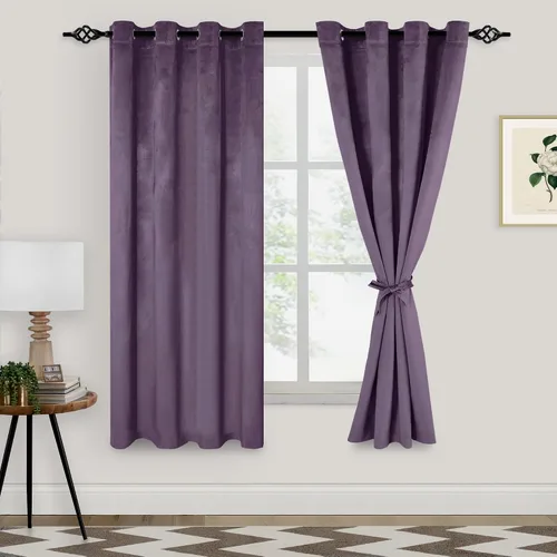 Vista 35 de XWZO Cortinas de terciopelo azul de 63 pulgadas de largo, elegantes cortinas de lujo suaves para sala de estar, aislamiento térmico, oscurecimiento